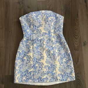 Strapless Blue and White Floral Dress